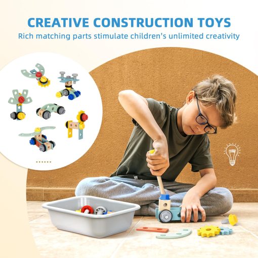 Banco de herramientas para ninos OOOK, Juguetes de construccion de madera para ninos de 3 4 5, Banco de trabajo Montessori para ninos con juego de herramientas para ninos pequenos para jugar de mentira, Banco de herramientas para ninos de 3 a 5 anos, El mejor regalo para ninos y ninas, Verde - Imagen 5
