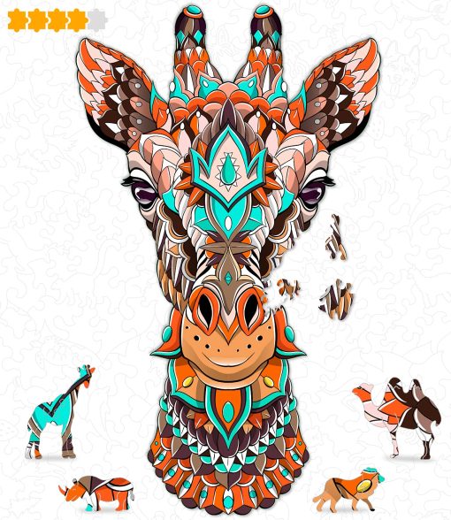 Rompecabezas de madera de animales Hodslen Woods para ninos (12+ anos) adultos, adolescentes, familia; puzzle de madera natural con forma de animal majestuoso, nivel experto, 9x15.3 pulgadas (23x39 cm), 130 piezas, tamano L ? Jirafa
