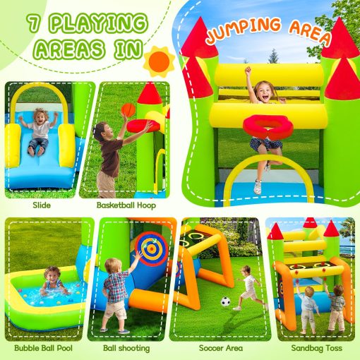 Casa Inflable con Tobogan FBSPORT para Ninos, Castillo Saltarin con Parque de Pelotas, area de Salto y Futbol, Lanzamiento de Sacos de Arena, Disparo de Pelotas, Aro de Baloncesto para Uso Interior y Exterior - Imagen 2