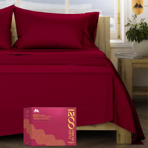 Juego de Sabanas 100% Algodon Egipcio Tamano California King - 1200 Hilos 4 PC Sabanas Cal King Algodon Egipcio, Sabanas Sateen Refrescantes, Sabanas de Alto Hilos California King - Borgona