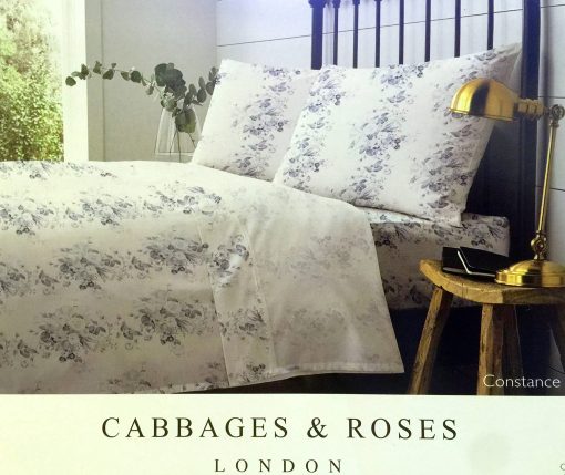 Juego de sabanas floral de 4 piezas Cabbages & Roses of London Home Percale Collection 100% algodon Percale crujiente y fresco, ligero y que absorbe la humedad (Constance, Queen (Estandar de EE.UU.)) Blanco