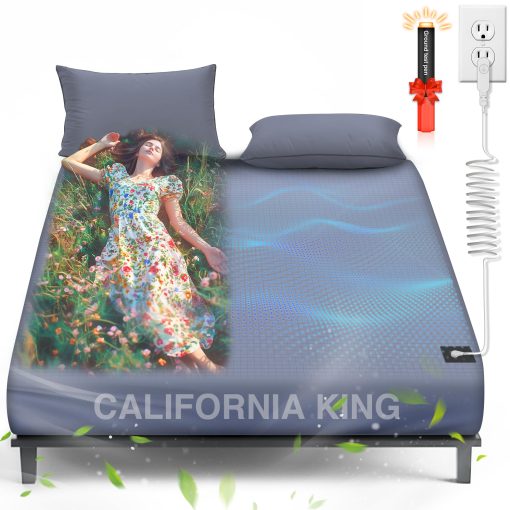 Sabanas de Toma de Tierra, 95% Algodon Organico + 5% Fibra de Plata Pura, Sabanas con Conexion a Tierra y Cordon de Tierra, Kit de Toma de Tierra para un Sueño Saludable (Gris Oscuro, California King-73"x 84"x 15")
