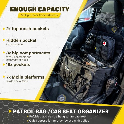 Bolsa de Patrulla Golkcurx para aplicacion de la ley, bolsa de equipo policial, organizador de automovil para asiento del pasajero con sistema MOLLE y portavasos - Imagen 3