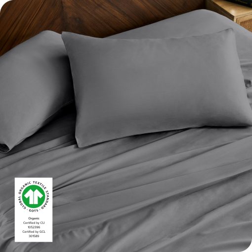 Juego de sabanas divididas Bare Home 100% algodon organico Split King - Tejido satinado suave - Transpirable y fresco - Juego de lujo de hotel - Sabanas de cama de bolsillo profundo (Split King, Gris) - Imagen 4