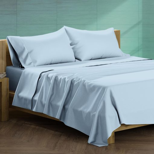 Juego de Sabanas XOOX Linen de Algodon Egipcio Tamano King - 1200 Hilos 4 Piezas Juego de Sabanas King de Algodon Egipcio, Sabanas de Lujo Tamano King, Suaves como la Seda, Sabanas Frescas con Bolsillo Profundo, Se Adaptan a Colchones de Hasta 19" - King Azul Claro