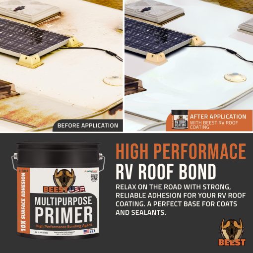 BEEST Multi-Purpose Primer - Capa Base para Techos de Autocaravanas, Capa Base EPDM, Capa Base de Concreto, Capa Base de Goma Liquida, Recubrimiento para Techos EPDM, Capa Base para Decks, Adhesion de Alta Adhesion No Toxica y Pegajosa - 1Gal - Imagen 2