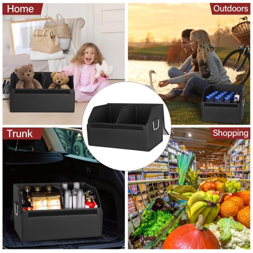 Organizador de maletero de cuero de gamuza JEYODA, Gran capacidad Organizadores de coche suave y plegable con tapa para coche SUV/Jeep/Sedan/Hogar/Camping (Gris, Pequeno) - Imagen 5