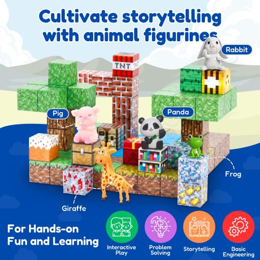 Early Edu Central 137PCS Juego de Bloques de Construccion Magneticos - Juguete Magnetico STEM Set Sensorial con Figuras de Animales y Folleto - Cubo Magnetico de 1" para Niños y Niñas, Juego de Bloques Magneticos Basado en Juegos para Niños de 3-9 - Imagen 6