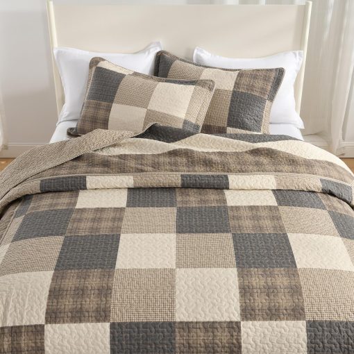 SahSahCasa 120"x102" Juego de Colcha de Cama Queen 100% Algodon Oversized, Colcha Queen Extra Grande, Colcha Ligera para Cama, 3 piezas, Carbon/Beige/Marron - Imagen 7