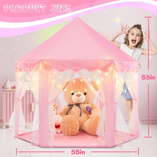 Tienda de Princesa EVOIONOS para Ninas, Tienda Infantil Interior, Tienda de Ninas con Luces de Estrella, Tienda de Juego Rosa para Ninos Pequenos, Tienda de Castillo de Princesa para Ninas, Tienda de Juguetes de 55 x 53 pulgadas - Imagen 6