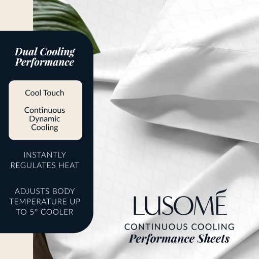 Juego de sabanas Lusom? para Control de Temperatura ultimo, Juego de sabanas de Lujo Tamano Queen 4 Piezas - Hecho de 400 TC Ultra-Suave 100% Algodon para un Mejor Sueno, Sabanas Frescas para Sudores Nocturnos y Personas Calurosas, Blanco - Imagen 2