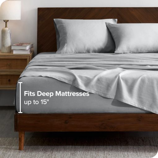 Juego de sabanas completas Bare Home - Juego de sabanas de lino de lujo 100% para cama completa - Bolsillos profundos - Ajuste facil - Juego de 4 piezas - Sabanas y fundas de almohada (Completo, Gris Glaciar) - Imagen 4