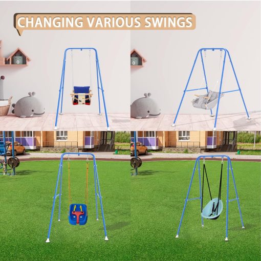 Soporte de Columpio para Niños, Estructura de Columpio para Bebes, Soporte de Columpio para Niños Pequeños, Juegos de Columpios de Metal Tipo A para Patio Trasero, Juego de Columpios Pesado para Exteriores e Interiores, Apto para la Mayoria de los Columpios para Niños (Azul) - Imagen 2