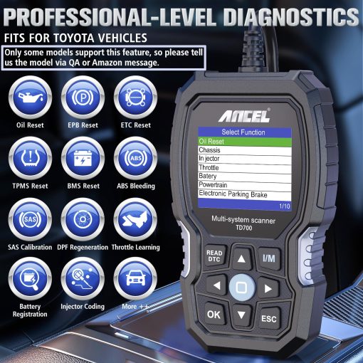 ANCEL TD700 Escaner OBD2 para Toyota Lexus Scion Herramienta de diagnostico de coche Todas las funciones Codigo de lector de sistema de transmision de temperatura de liquido de transmision TPMS Relearn ABS Disponible solo para algunos modelos - Imagen 3