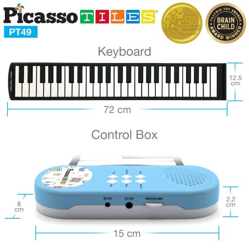 Piano de Teclado Digital Educativo Portatil de 49 Teclas PicassoTiles PT49 con Funcion de Grabacion, 8 Tonos Diferentes, 6 Canciones Educativas de Demostracion y Altavoz Incorporado - Azul - Imagen 7