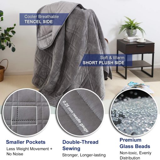 OMYSTYLE Manta Ponderada Reversible de 20 lbs para Adultos (Tamano Twin de 60 x 80 Pulgadas), Tela de Felpa Corta Calida y Tencel Fresco Doble Cara Manta Ponderada para Todo Uso en Todas las Estaciones - Bolsa de Transporte de Bonificacion Incluida - Imagen 3