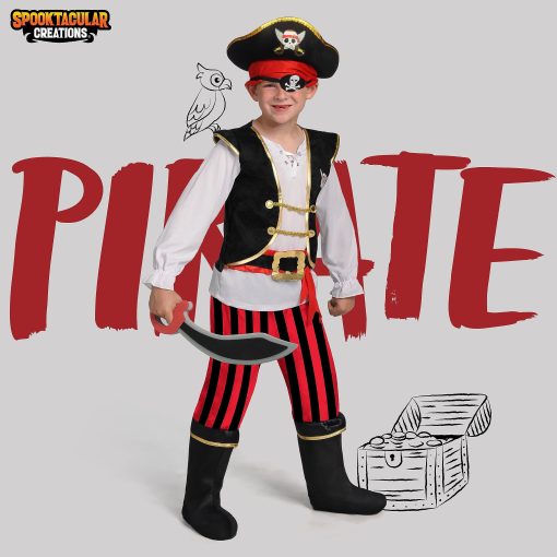 Disfraz Pirata Rojo Deluxe para Ninos de Spooktacular Creations para Halloween Vestirse - M - Imagen 2