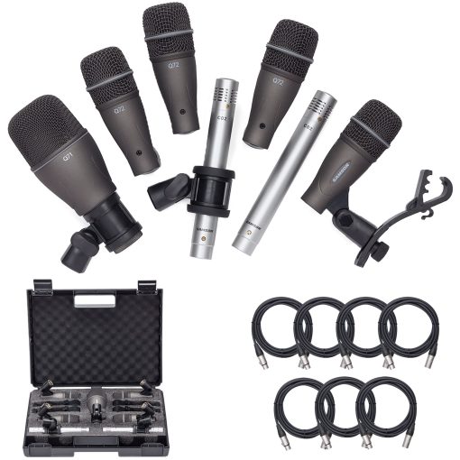 Kit de Microfono de Bateria Samson DK707 de 7 Piezas con 7 Cables Premium XLR, XLR-M a XLR-F - Bundle de Accesorios de Grabacion