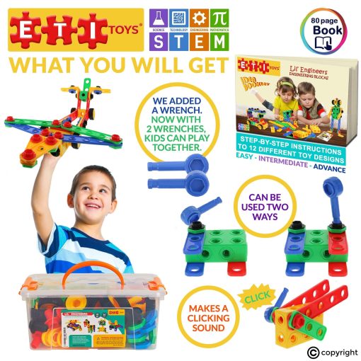 ETI Toys STEM Learning Juego de Bloques de Construccion Educativos Originales para Ninos y Ninas de 3, 4 y 5+ Anos | Juguetes de Construccion Divertidos para Kit de Juguetes para Ninos, Regalo de Juguetes STEM (172 PCS) - Imagen 7