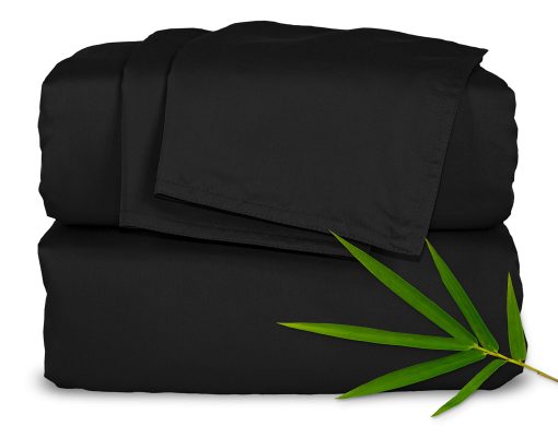 Juego de sabanas Split King de Pure Bamboo, autentico 100% viscosa organica derivada del bambu, suave y fresca, doble costura *No apto para colchon dividido arriba (Split King, Negro)