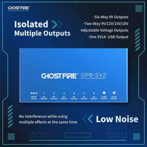 Fuente de alimentacion de pedales Ghost FIRE GP8-SV2 de 8 salidas + Salida USB de 5V Suministro de energia aislado con proteccion independiente contra cortocircuitos - Imagen 3