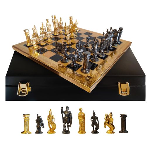 Juego de Ajedrez de Coleccion de Metal Premium de Decoracion de Bendiciones con Piezas de Ajedrez de Laton (Romano 14 X 14)