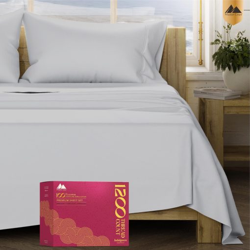 Juego de sabanas de algodon egipcio tamano King de Mayfair Linen - juego de sabanas King de 1200 hilos de algodon egipcio, sabanas King de lujo, suaves, frescas con bolsillo profundo, se ajustan hasta 18" - King Gris Claro