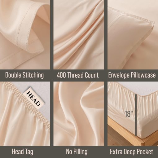 Juego de sabanas de lujo Bella Coterie Twin XL Size | Bambu viscosa cultivado organicamente | Ultra suave | Refrigeracion para los durmientes calurosos | Bolsillo profundo de 18" [Champagne] - Imagen 2