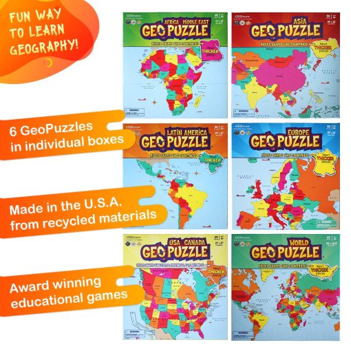 GeoToys GeoPuzzle, Set de 6 rompecabezas de forma de pais, Juego de Geografia, Rompecabezas de Mapa, Edades de 6-7-8-9 anos - Imagen 3