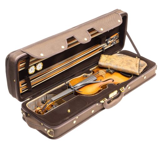 Estuche rigido para violin MI&VI NF-9001 4/4 (tamano completo) Interior de Seda de Lujo | Espuma de Alta Densidad | Bolsillo para Partituras | Correas Ajustables | Higrometro | Termometro (Marron) - Imagen 7