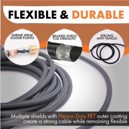 Cable de Guitarra Electrica Tone Vault Audio & Media de 20 pies, 1/4 pulgadas de angulo recto de alta calidad con recubrimiento de PET, Cable de Instrumento Profesional de Cobre Libre de Oxigeno (OFC) sin Ruido - Imagen 4