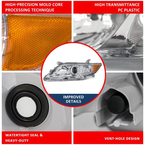 Faros compatibles con Toyota Camry 2010 2011 Carcasa cromada Reflector ambar Lente clara Lado del conductor y del pasajero - Imagen 7