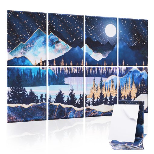 Tutmyrea 8 Pack Paneles Acusticos de Arte, 48"X32" Paneles de Pared Autoadhesivos Insonorizantes, Paneles Absorbentes de Sonido Decorativos, Tratamiento Acustico para Estudio y Hogar - Oficina (Bosque de Noche Estrellada)