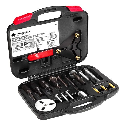 Kit de herramientas Powerbuilt Master AC Clutch Removal & Installation, Servicio de embragues de compresor de aire acondicionado automotriz, Herramienta de sujecion, instalador, removedor - 647756, Negro, 23 piezas - Imagen 3