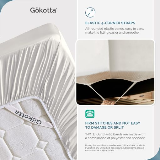 Juego de sabanas tamano King GOKOTTA de 4 piezas, 100% Rayon derivado del bambu, Ideal para dormilones calientes - Sabanas suaves y transpirables de lujo, Sabana bajera profunda de 16" con correas elasticas en las esquinas, Blanco Crema - Imagen 3