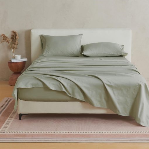 Juego de sabanas king size 100% algodon saten - 4 piezas 15" bolsillo profundo Sabanas verdes con fundas de almohada - Tejido suave de saten, lujoso juego de 400 hilos (Rey, Verde salvia) - Imagen 3