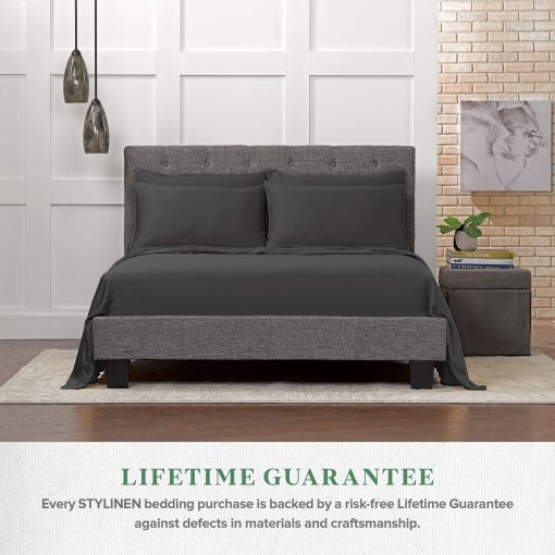 Juego de sabanas de cama Stylinen 100% Organicas de Eucalipto Tamaño Queen 4 Piezas, Lyocell de Tencel, Suaves y Sedosas, Transpirables, Bolsillos Profundos de 16 Pulgadas, 1 Ajustable, 1 Plana, 2 Fundas de Almohada (Queen, Carbon) - Imagen 6