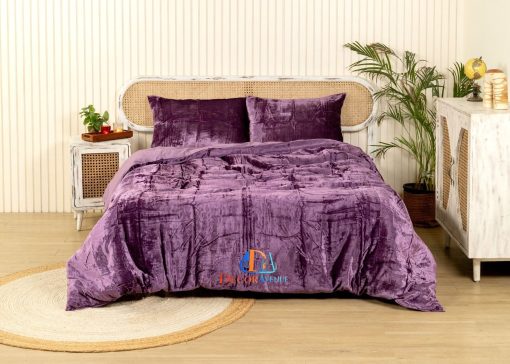 Funda de Edredon de Terciopelo Solido Ultra-Luxe DecorAvenue, Ropa de Cama Boho UO Funda de Edredon Conforter, Juego de 3 Piezas, Juego de Ropa de Terciopelo (Morado, Full 80" x 90") - Imagen 6