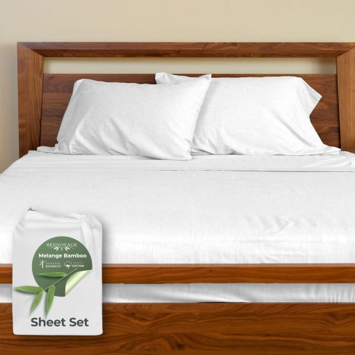Juego de Sabanas King BedVoyage Suaves - Juego de Sabanas de Lujo de Dormitorio Melange, 4 Piezas de Ropa de Cama Refrescante Suaves, Viscosa Derivada de Bambu y Algodon, Bolsillo Profundo de 18" - Nieve - Imagen 2