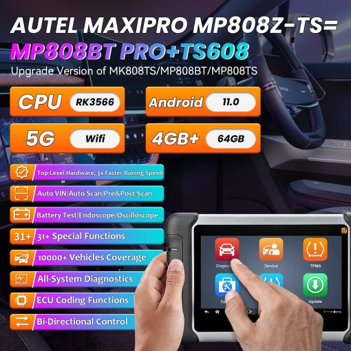 Autel Scanner MaxiPRO MP808Z-TS con MV108 de 60$, Herramienta de escaneo de control bidireccional basada en Android 11, Actualizado en 2024 de MP808TS/MP808BT, Codificacion de ECU, TPMS Completo, Herramienta de diagnostico de todos los sistemas - Imagen 2