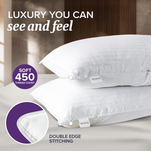 Juego de 2 Almohadas Beckham Hotel Collection para Cama Queen/Estandar - Almohada de Plumas para Dormir - Para Dormir Boca Arriba, Boca Abajo o de Lado - Imagen 6