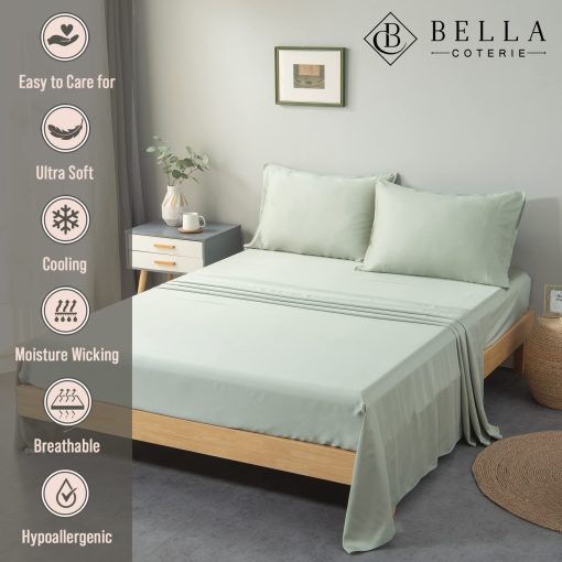 Juego de sabanas de lujo Bella Coterie Cal King de bambu | Crecimiento organico | Ultra suave | Refrigerante para aquellos que duermen calientes | Bolsillo profundo de 18" | Viscosa de bambu [Mar de Cristal] - Imagen 2