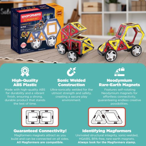 Conjunto de Coches Magformers XL Cruisers (32 piezas) Bloques Magneticos de Construccion, Juego Educativo de Azulejos Magneticos, Juguete de Construccion Magnetica STEM que incluye ruedas - Imagen 5