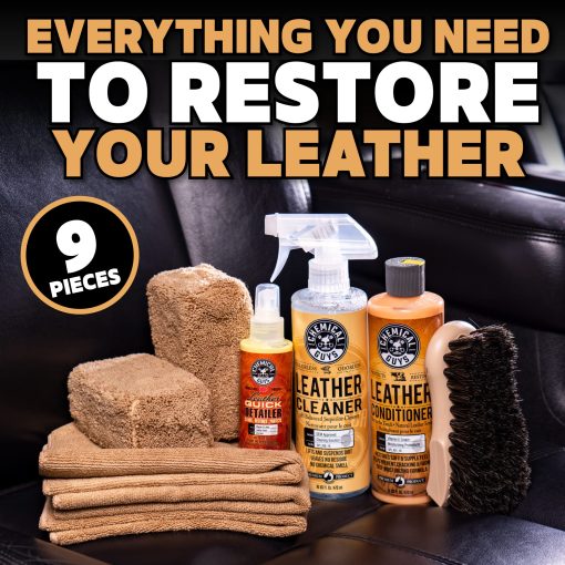 Kit de limpieza y acondicionamiento de cuero Chemical Guys HOL303, para interiores, ropa, muebles, botas y mas (Funciona en cuero natural, sintetico, pleather, cuero falso y mas), 9 articulos - Imagen 2
