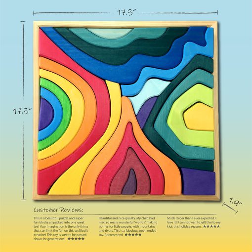 Juego de Bloques 'Cuatro Elementos' Rainbow X-Large, Juguetes de Madera para Ninos, Rompecabezas de Construccion Geometrica, Set Educativo Volcan/Casa - Imagen 7
