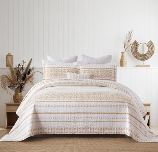 Juego de Colcha Boho Cinefoso, Colcha Tamano Queen 100% Algodon Juego de Edredon Bohemio con Estampado de Rayas Ligero Juego de Cama Reversible Cubrecamas de Cama Reina para Todas las Estaciones, Beige 3 Piezas - Imagen 3