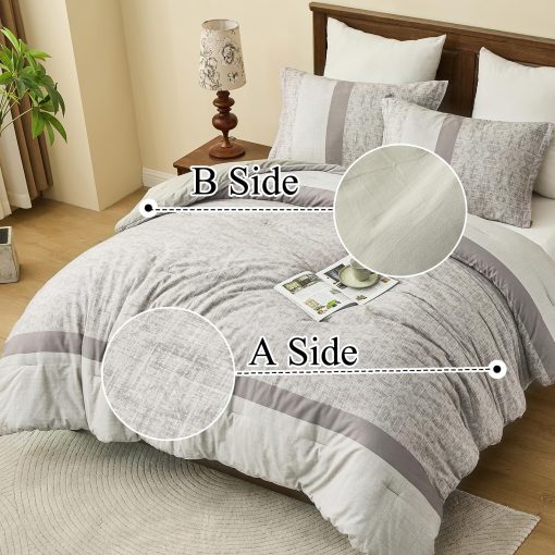 Juego de Edredon de Algodon de Fibra Larga SahSahCasa Tamano Queen, Set de Ropa de Cama Queen, Patron Rayado Atigrado Reversible y Esponjoso de Lujo Suave para Todas las Temporadas, Edredones y Alternativa al Plumon - Imagen 9