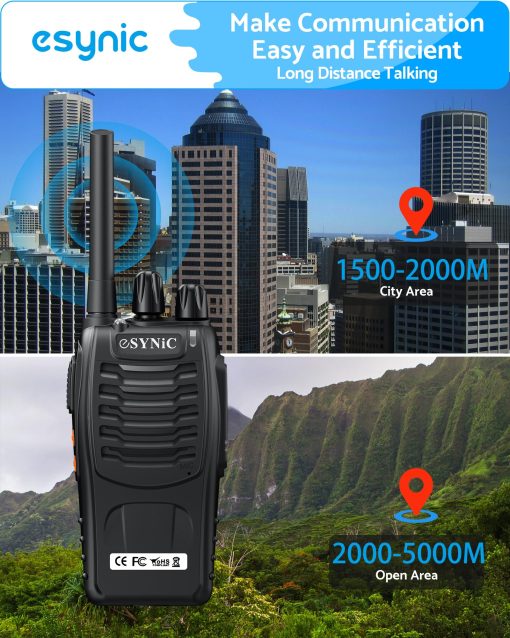 eSynic 4Pack Walkie Talkies Profesionales para Adultos 5KM/3 Millas Largo Alcance Mejores 16CH Walkie Talkies Recargables VOX Radio Walkie Talkies Con Audifonos Regalos Maravillosos Para Adultos Ninos etc - Imagen 3