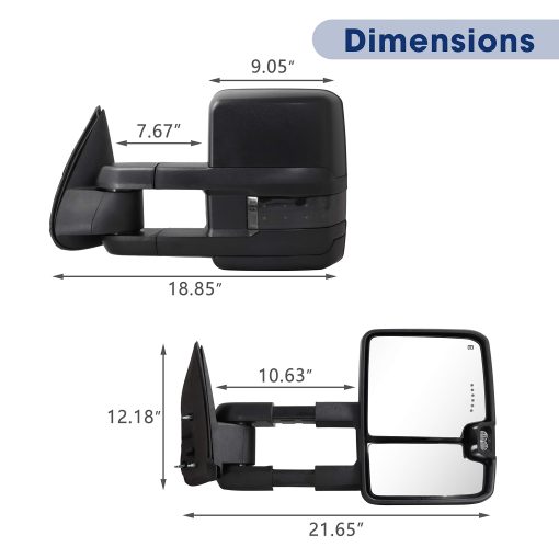 Espejo de Remolque para Silverado Sierra - Compatible con Chevy Silverado GMC Sierra 1999-2002 Espejo de Remolque con Cristal Calefactado Ajustable con Senal de Giro Luz de Respaldo Espejo Lateral Extensible Par - Imagen 3