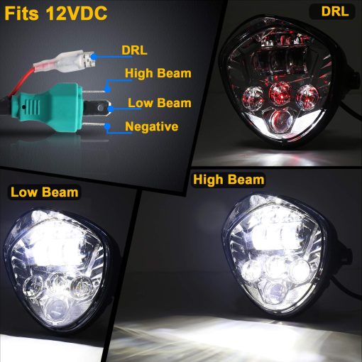 Faros Delanteros de Motocicleta LED 7 Pulgadas Hi Lo Beam Blanco y Rojo DRL con Soportes Universales de Montaje para Motocicleta Compatible con Harley Honda Kawasaki Suzuki Yamaha - Imagen 3